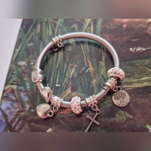 Silver Charm Bracelet Tree Of Life, Cross, Hearts,created For You